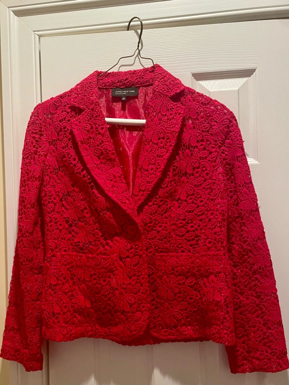 Jones New York Red Lace Appliqué Blazer
